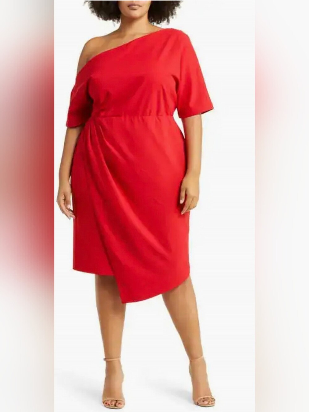 11-Honoré NWT Womens Adeline One-Shoulder Red Midi Dress - Elegant Size 16